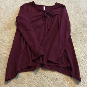 Maroon criss cross tie front long sleeve